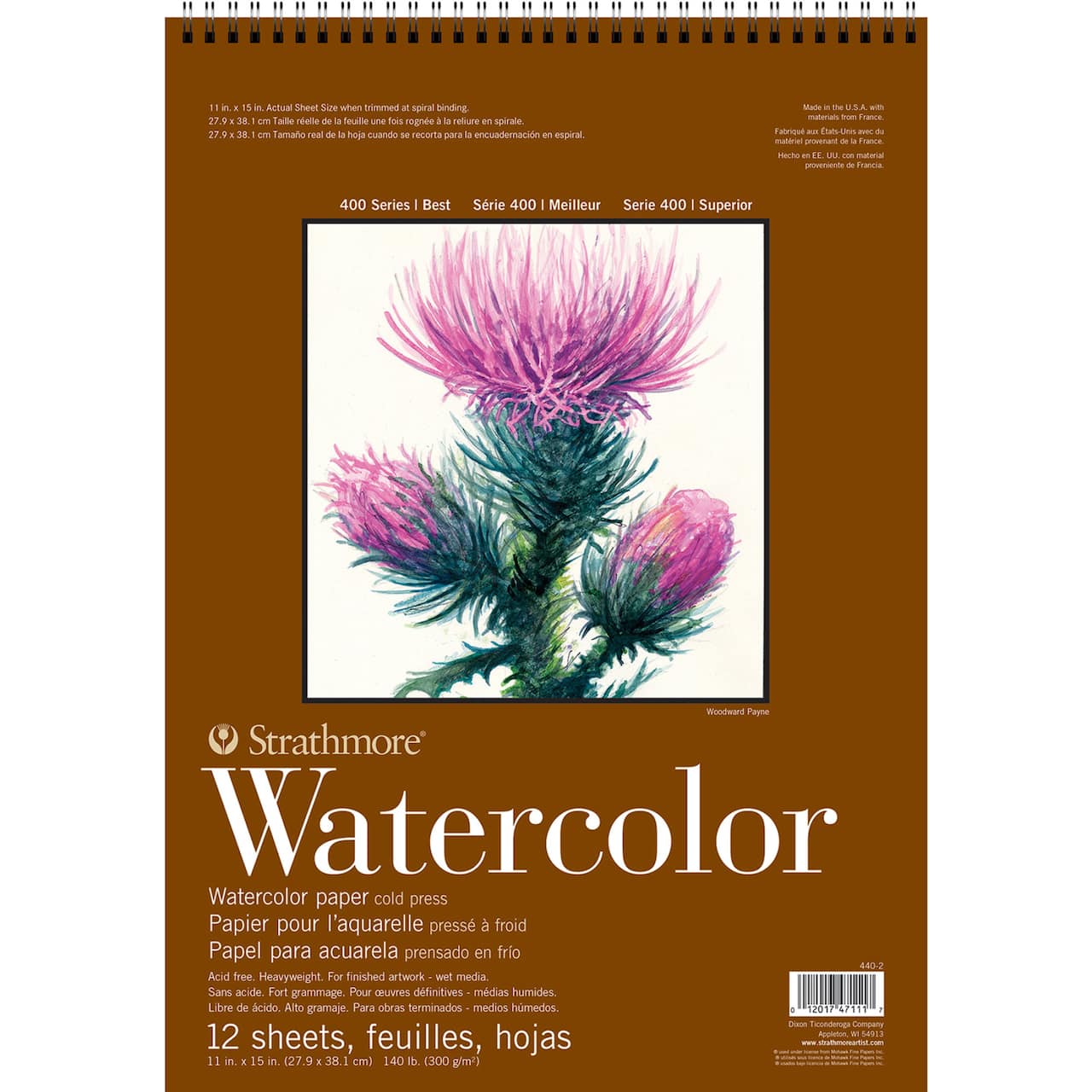 Strathmore Watercolor Paper Pad, 400 Series, Spiral-Bound, 12 Sheets, 11" x 15"
